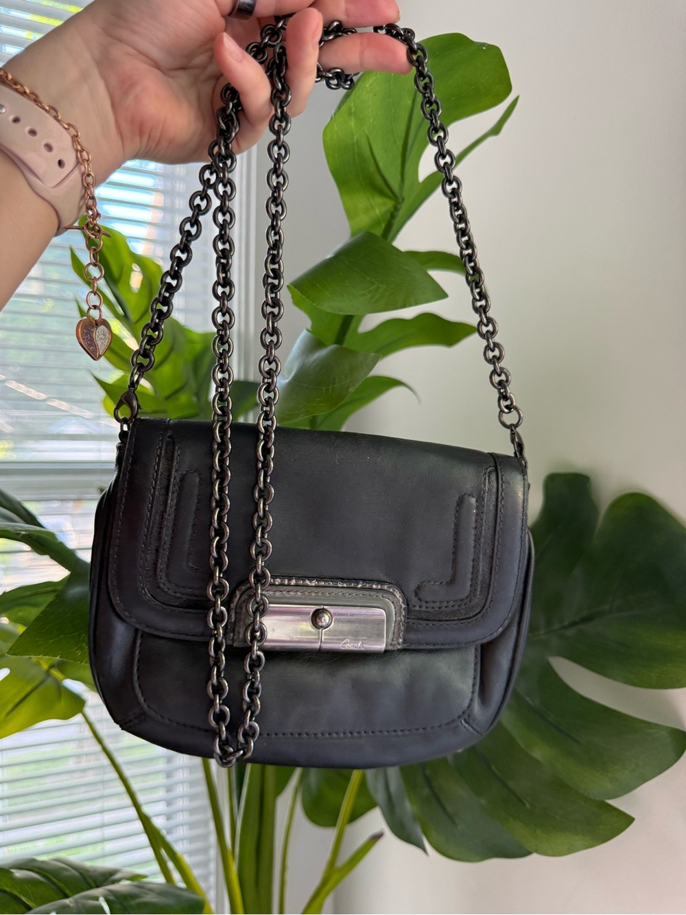 Coach Black Leather Chain-Strap Crossbody Bag